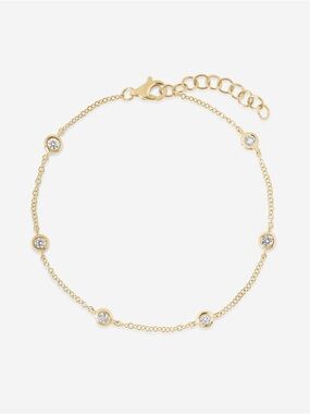 Ring Concierge Diamond and 14k Gold Bezel Station Bracelet